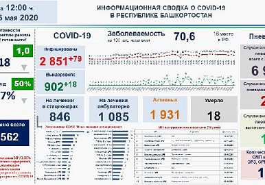 В Башкирии коронавирус диагностирован еще у 79 человек 